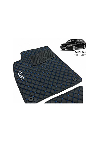 Oto Deri Paspas Audi A3 2003-2012 Uyumlu Sline Sport Kaymaz & Şık Tasarım - Siyah-mavi