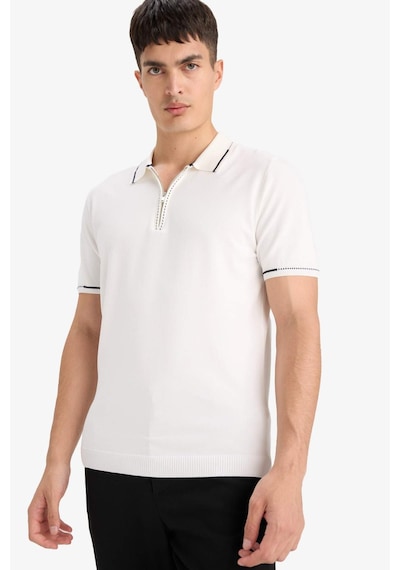 Defacto Standart Fit Fermuarlı Kısa Kollu Triko Polo Tişört D6199AX25AU Beyaz