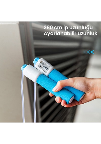 Agnıte Mekanik Sayaçlı Pvc Atlama İpi Sünger Saplı Fitness Mavi