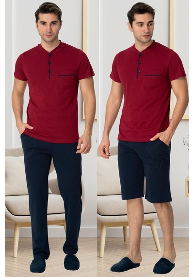 Mecit Pijama Mecit 2769 Bordo Büyük Beden Şortlu Erkek Pijama Takımı Bordo