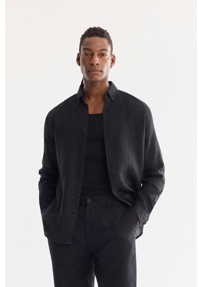 Avva Erkek Siyah Beli Lastikli %100 Keten Relaxed Fit Şort B003732