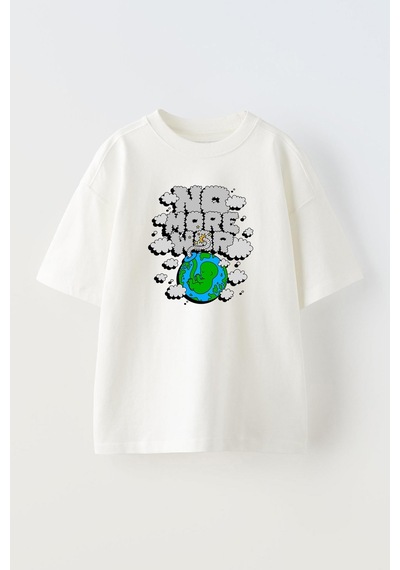 Thewert Unisex Mo More War Tasarım Baskılı Pamuk Beyaz Oversize T-shirt