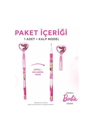 Bakgelal Barbie Kalp Figürlü Geçmeli Silgili Kalem Eğlenceli Kırtasiye Kalemi - 9051561278859 Açık Pembe