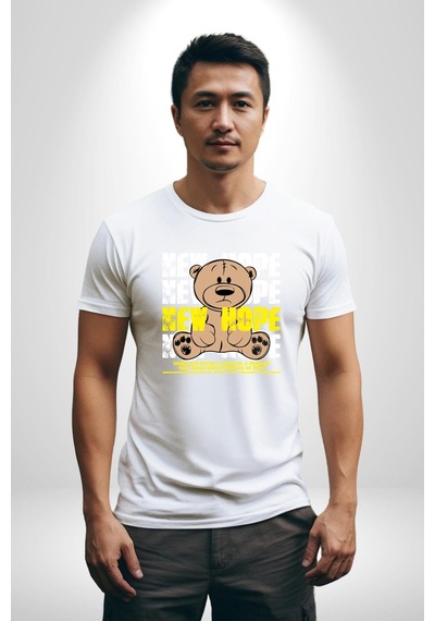 Yeni Umut Unisex Unisex Beyaz Organik Baskılı T-shirt Penye Yüksek Kalite Beyaz