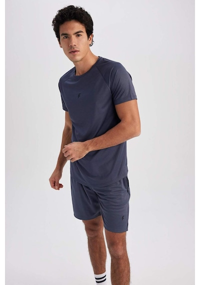 Defacto DeFactoFit Slim Fit Yaka Baskılı Sporcu Kısa Kollu Tişört V2887AZ23SPIN234 İndigo