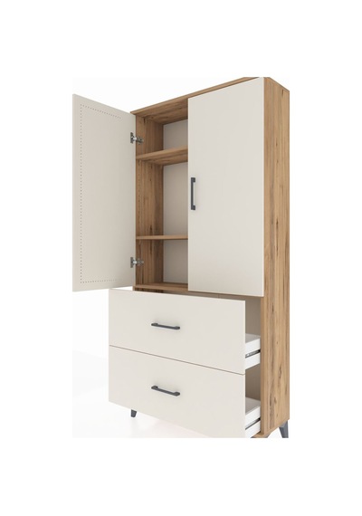 Arges Dolap 3 Raflı 2 Çekmeceli 2 Kapaklı 88x30x182 Çam-aytaşı Çam