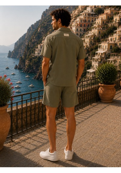 Erkek Premium Kumaş Modal Şort Slim Fit Takım Haki 2018dngr
