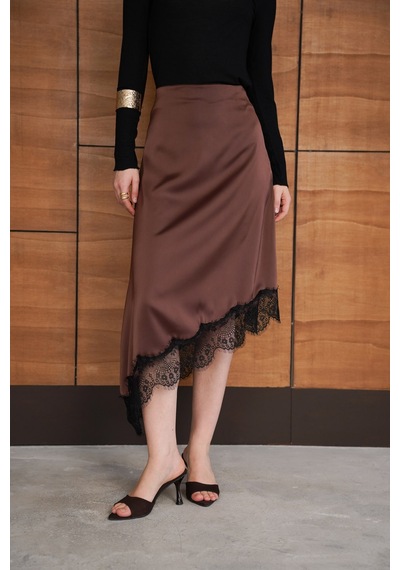 Verymoda Dantelli Asimetrik Etek D2951 Kahve