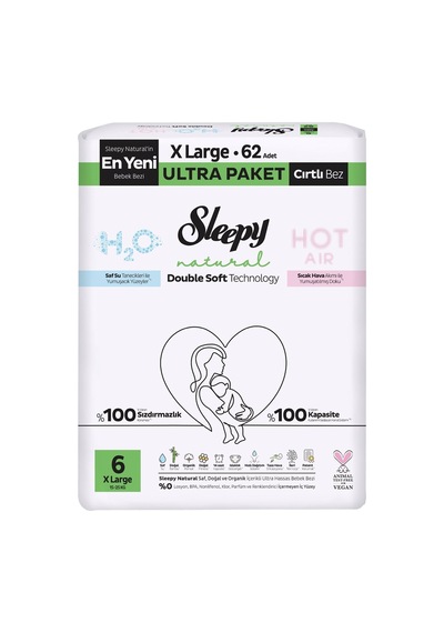 Sleepy Natural Double Soft Ultra Bebek Bezi Xl 62 Adet Hassas Ciltler İçin Tarı