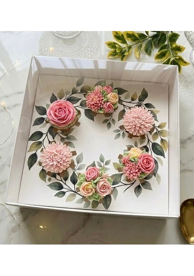 Yaprak Desenli 6 Lı Cupcake Kutusu 25x25x10
