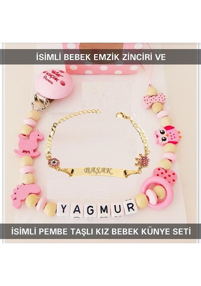 Sahi Aksesuar İsimli Bebek Emzik Zinciri Ve İsimli Bebek Künye Seti Bezyı567 Mavi
