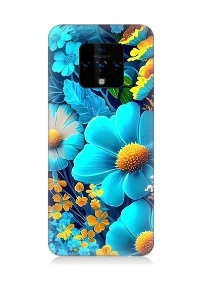 Tecno Camon 16 Uyumlu Mavi Sarı Çiçekler Desenli Silikon Kılıf