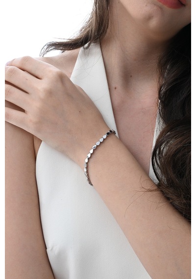 Gümüş Rodyumlu Modern Görünümlü Damla Su Yolu Bileklik Barcode Gümüş