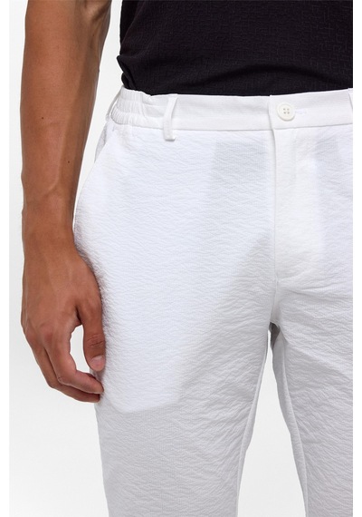 Süvari Beyaz Slim Armürlü Jogger Pantolon