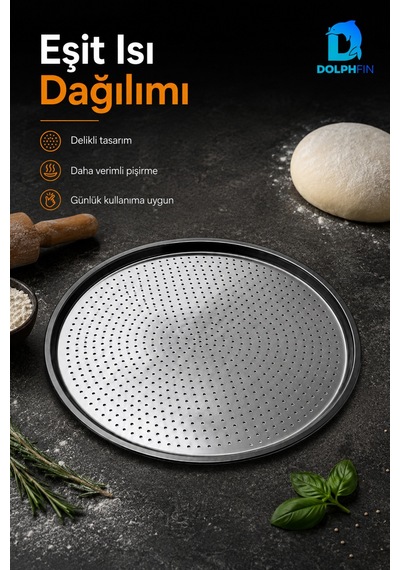 Delikli Pizza Tepsisi 28 Cm Yuvarlak Metal Pizza Pişirme Tepsisi Metalik