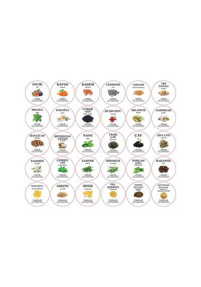 Renkli Kavanoz Etiket Seti - 114 Adet Baharat, Bakliyat, Ot Ve Kuruyemiş Etiketi - 5cm Folyo Sticker Siyah