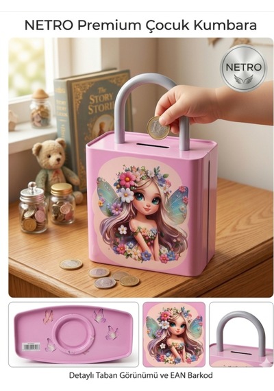 Kilit Şeklinde Dev Boy Kumbara 26x17 Cm Hediyelik Metal Kumbara Kapaklı Kolay Açılabilir Model 2 Li Tavşan Açık Pembe