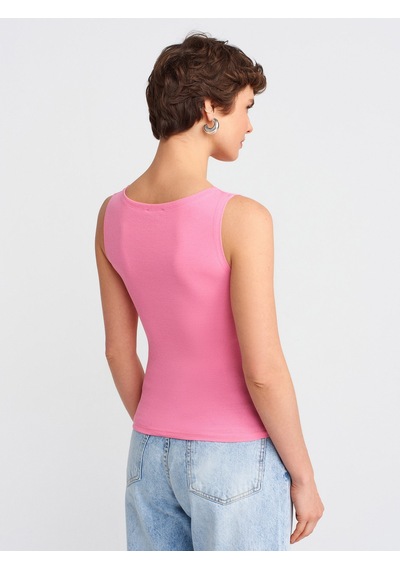 Dilvin 20868 Kayık Yaka Kolsuz Top-pembe Pembe