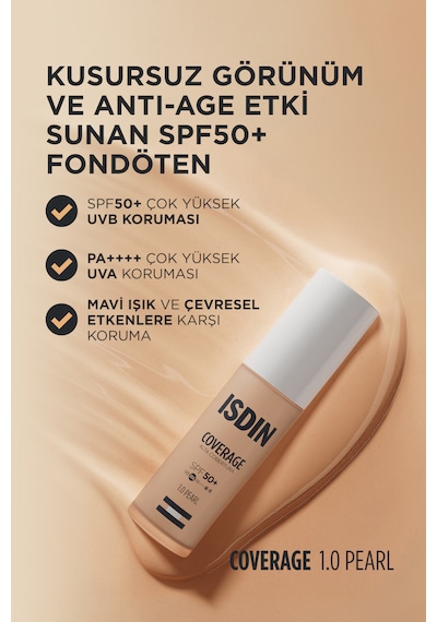 Isdın Coverage Spf 50+ Renkli Güneş Koruyucu Fondöten 30 G 1.0 Pearl
