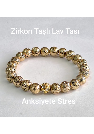 Fy Doğaltaş 8 Mm Altın Rengi Lav Taşı Ve Zirkon Taşlı Düğüm Kapama Altın