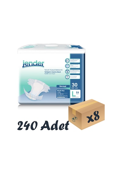Jender Tekstil Yüzeyli Bel Bantlı Yetişkin Hasta Bezi L 30'Lu 8 Paket 240 Adet