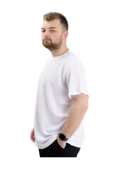 Mode Xl Büyük Beden Erkek T-shirt Bisiklet Yaka Waffle 20033 Beyaz Beyaz