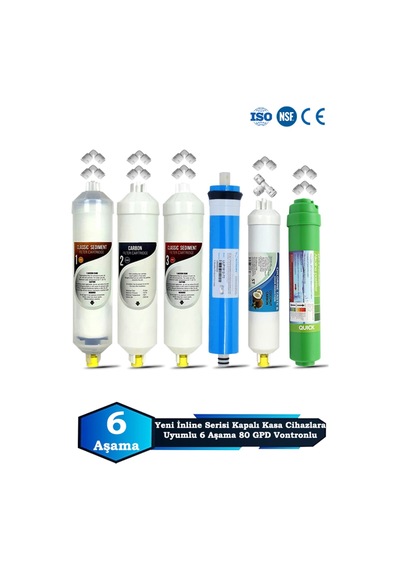 Sumarkt Yeni Seri İnline Kapalı Kasa Su Arıtma Cihazı Uyumlu 6 Aşama 80 Gpd Vontron Membranlı Alkalinli Set