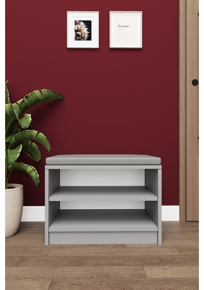 Lüks Puflu Ayakkabılık ve Askılık %100 MDF 2 Raflı Portmanto Seti PUF02