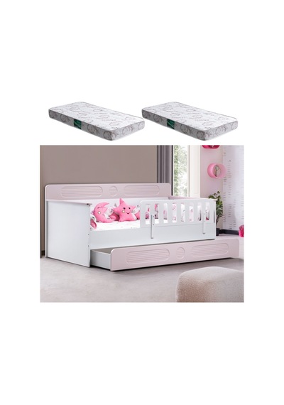 Yavrulu Karyola, Flora Yavrulu Montessori Karyola - Pembe + 2 Adet Comfort Yatak Yavrulu Karyola, Flora Yavrulu Montessori Karyola - Pembe + 2 Adet Comfort Yatak