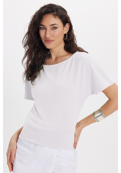 Tudors Kadın Slim Fit Dar Kesim Kısa Kollu Kayık Yaka Ekru Tişört-50567