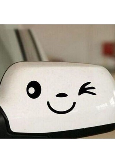 Dikiz Aynası Gülen Yüz Araç, Araba, Oto, Motorsiklet, Kask, Laptop, Cam Sticker 11x5,3 Cm 2'li