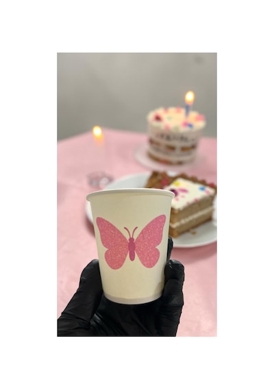 Kelebek Doğumgünü Parti Etkinlik Temalı Tek Kullanımlık 7 Oz 100 Adet Karton Bardak 1