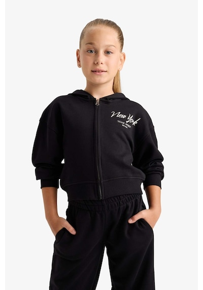Defacto Kız Çocuk 2li Takım Baskılı Kapüşonlu Sweatshirt Eşofman Altı E6417a825aubk81 Siyah