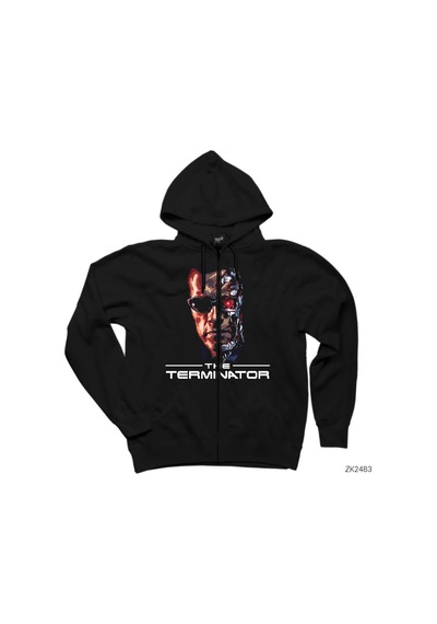 Terminator Arnold Schwarzenegger Siyah Fermuarlı Kapşonlu Sweatshirt