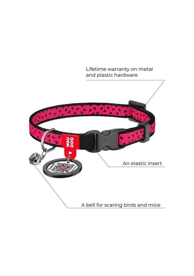 Waudog Collar Qr Pasaportlu Kedi Ve Ufak Irk Köpek Boyun Tasması 20-30 Cm, 10 Mm, Watermelon