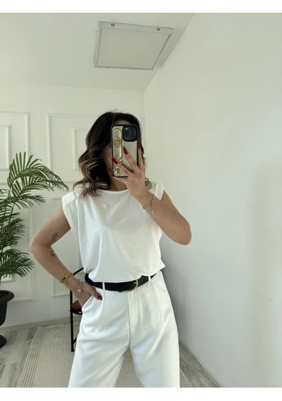 Keymoda Kadın Arkası Dantel Detaylı Basic Tshirt Ekru