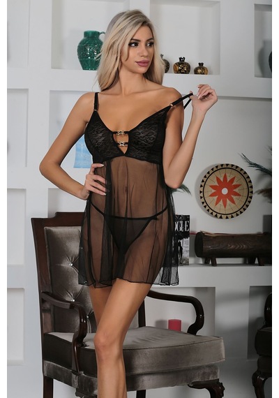 Sistina Siyah - 277 - Şifon Gecelik - 658 - - Myceshop - Beden S/m