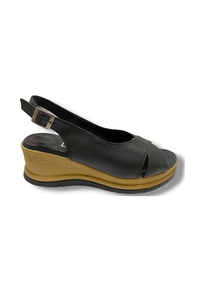 C-shoes Ka06-25 Deri Anatomik Dolgu Topuk Kadın Sandalet Siyah