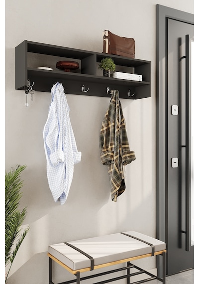 Aeka Ae-7001 Ardıç Antrasit Duvara Monte 5 Askılı 2 Bölmeli Raflı Portmanto Antre Hol Vestiyer Askılık 123,6 24 34,1 Cm Antrasit/antrasit