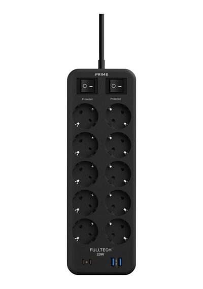 Termal Akım Korumalı, 10'lu Priz Soketi, 10x Priz, 2x Usb, 2x Type-c Girişi, 20w Hızlı Şarj, Isıya Dayanıklı Ya 0