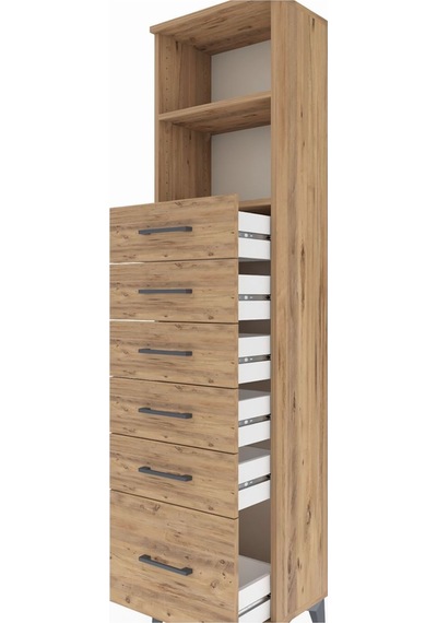 Arges Dolap 2 Raflı 6 Çekmeceli 44x30x182 Çam-çam Atlas Çam
