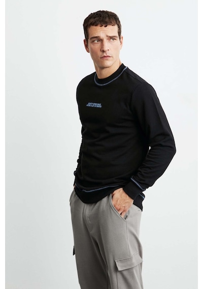 Grımelange Albert Erkek Yuvarlak Yakalı Polarsız Baskılı Ve Kontrast Dikişli Siyah Sweatshirt Grımelange Albert Erkek Yuvarlak Yakalı Polarsız Baskılı Ve Kontrast Dikişli Siyah Sweatshirt