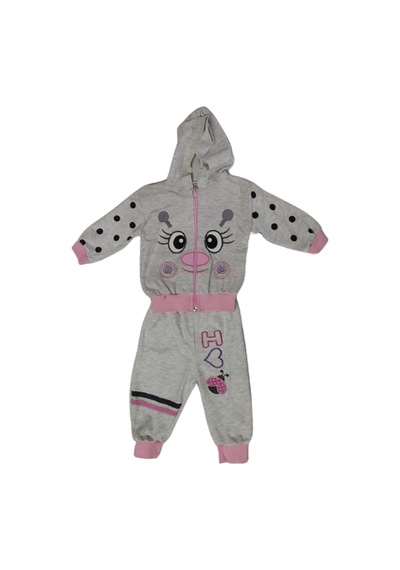 Kız Bebek Alt Üst Takım Gri -pembe Fermuarlı Kapşonlu Gözlü 117 Gri - Pembe