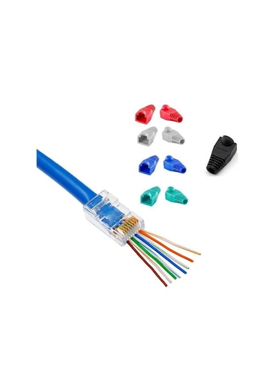 100 Adet Yeni Nesil Ez Rj45 Jack Konnektör + 100 Adet Rj45 Cover
