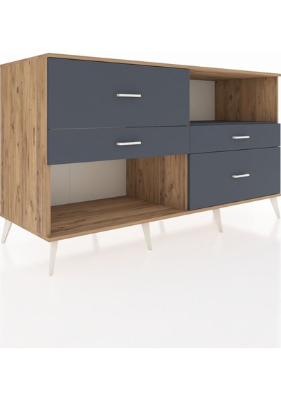 Kronos Konsol Tek Raflı 4 Çekmeceli 176x59x99 Çam-antrasit Çam-antrasit