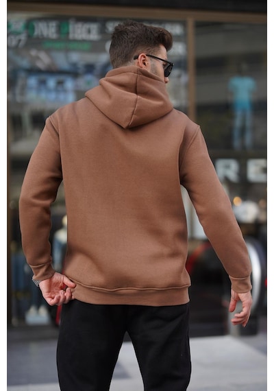 Madmext Kahverengi Kapüşonlu Düğme Detaylı Sweatshirt 6150-kahverengi Kahverengi
