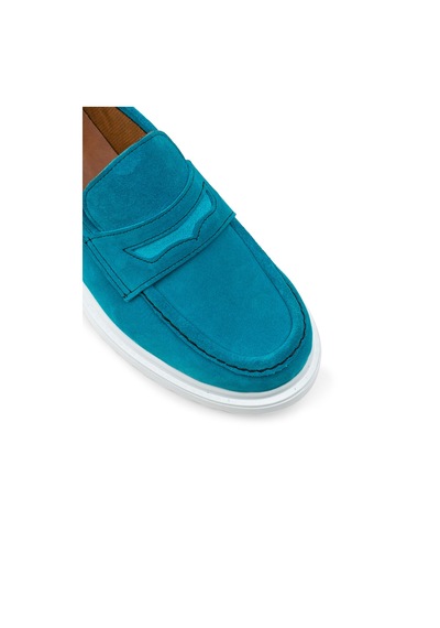 Deery Hakiki Süet Turkuaz Rengi Loafer Kadın Ayakkabı - 01903ztrkp01 Turkuaz