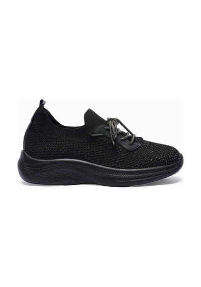 Kadın Triko Sneaker Sim Detaylı Hafif Konfor Taban Taş Bağcıklı Günlük Spor Ayakkabı Melia Siyah Siyah Kadın Triko Sneaker Sim Detaylı Hafif Konfor Taban Taş Bağcıklı Günlük Spor Ayakkabı Melia Siyah Siyah