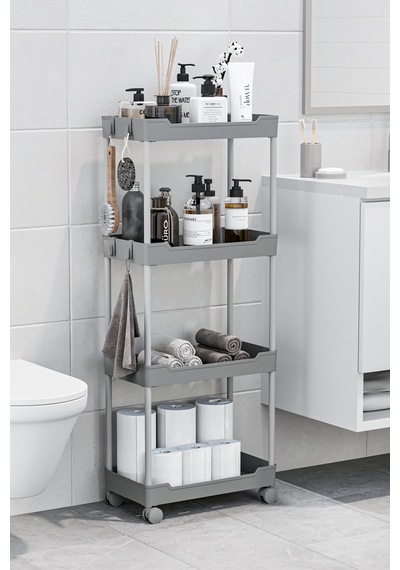 Gri 4 Katlı Tekerlekli Düzenleyici Mutfak Ve Banyo Rafı Vesken