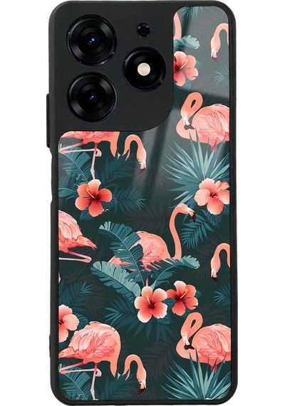 Tecno Spark 10 Pro Flamingo Leaf Tasarımlı Glossy Telefon Kılıfı Çok Renkli